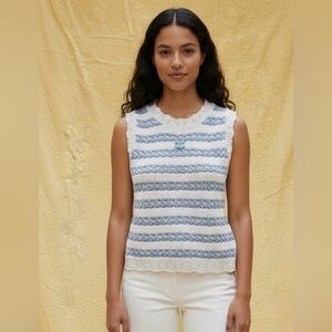Chanel Striped Knit Sweater in Blue and White small